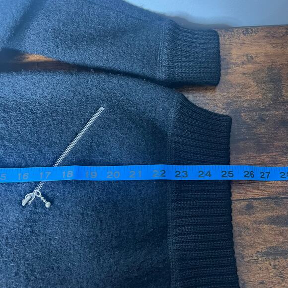 Vintage Black Boucle Wool Bomber Jacket Full Zip Womens Small Pockets Streetwear - Picture 11 of 11